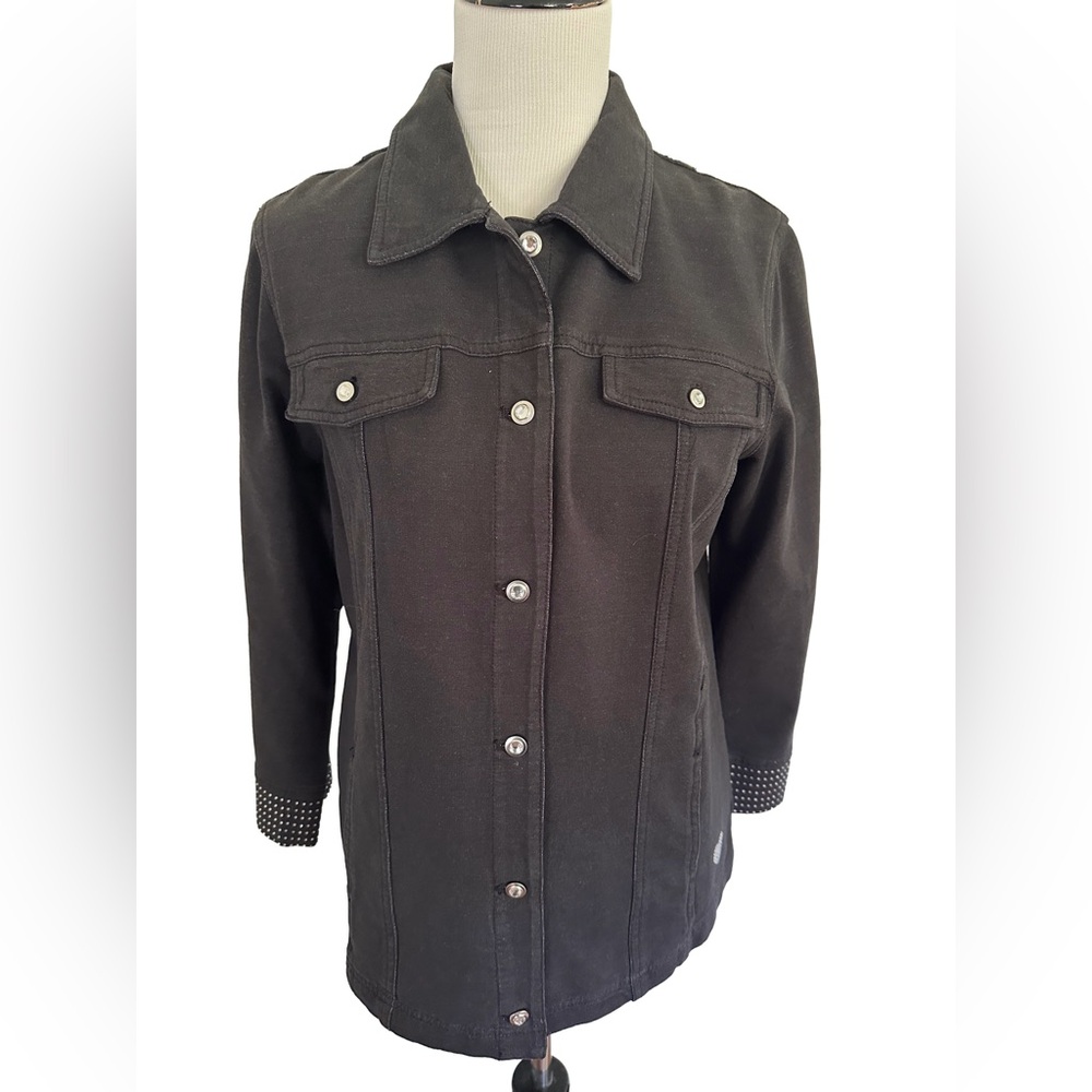 Quacker Factory Black DreamJeannes Jacket with Rhinestone Cuffs QVC Sz S New